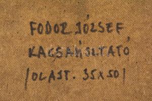 Fodor József (1935-2007): Kacsaúsztató. Olaj, farost, jelzett, fa keretben, hátoldalán a művész auto...