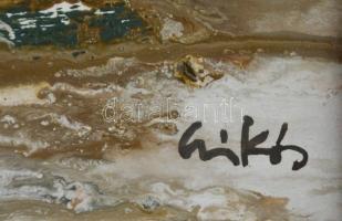 Csikós András (1947-2006): Tél vége. Olaj, farost, jelzett, hátoldalán a művész autográf feliratával...