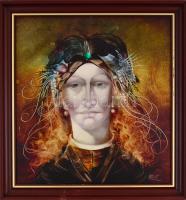 Edit jelzéssel: Női portré. Olaj, farost, fa keretben, 40×38 cm