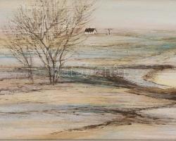 Fontos Sándor (1920-1991): Üllési határ (Szeged közelében). Vegyes technika, farost, jelzett, hátold...