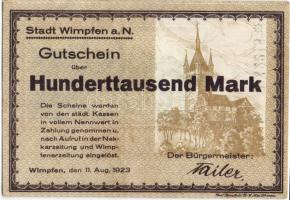 Német Birodalom/Weimari Köztársaság/Wimpfen 1923.8.11. 100.000M T:I-