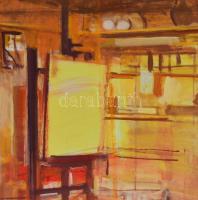 Novák András (1936-2017): Délután. Olaj, farost, jelzett, hátoldalán autográf felirattal és Képcsarn...