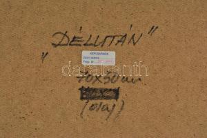 Novák András (1936-2017): Délután. Olaj, farost, jelzett, hátoldalán autográf felirattal és Képcsarn...