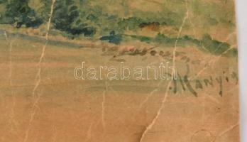 Kányi jelzéssel: Település várral, akvarell, papír, több szakadással, gyűrődéssel, 29×40 cm