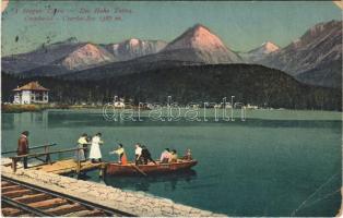 1918 Tátra, Magas-Tátra, Vysoké Tatry; Csorba-tó, "Gizella" evezős csónak, csónakázók / Strbské pleso / lake, rowing boat (EB)