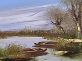 Bocsák Krisztina (1964- ): Hajnali fények. Olaj, farost, jelzett, díszes fa keretben, hátoldalán cím...