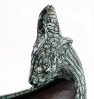 Gorka Iparművészeti Vállalatos kosfejes kínáló, repesztett mázas,  jelzett, hibátlan  m:18 cm