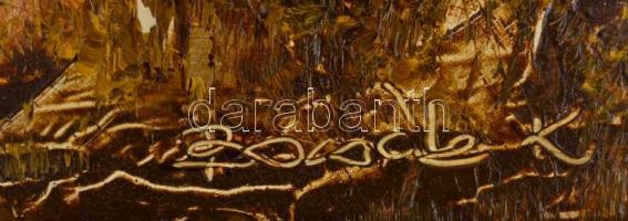 Bocsák Krisztina (1964- ): Őszi alkony. Olaj, farost, jelzett, díszes fa keretben, hátoldalán címkév...