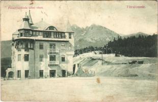 1909 Tátralomnic, Tatranská Lomnica (Magas Tátra, Vysoké Tatry); Palota szálloda hátsó része télen. Divald Károly 1394-1907. / hotel in winter (fl)