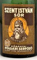 St. Stefans Bier sörösüveg, Szent István sör címkével, kopásnyomokkal, csorbákkal 0,45 l, m: 26,5 cm