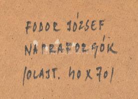 Fodor József (1935-2007): Napraforgók. Olaj, farost, jelzett, üvegezett fa keretben, hátoldalán a mű...