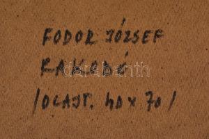 Fodor József (1935-2007): Rakodás. Olaj, farost, jelzett, üvegezett fa keretben, hátoldalán a művész...