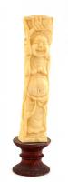 Nevető Buddha. Faragott csont szobrocska fa talapzaton 17 cm