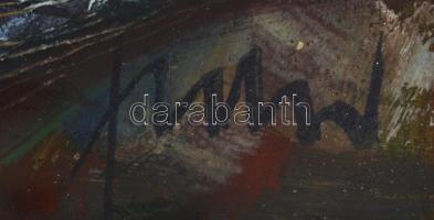 Fodor József (1935-2007): Tiszapart. Olaj, farost, jelzett, üvegezett fa keretben, hátoldalán a művé...