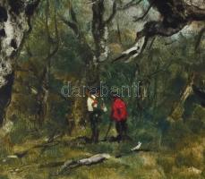 Szegvári Károly (1920-2002): Kirándulók. Olaj, farost, jelzett, fa keretben, 50x60 cm