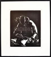 Gáborjáni Szabó Kálmán (1897-1955): Olvasás, fametszet, papír, jelzett a dúcon, paszpartuban, 18×15 ...