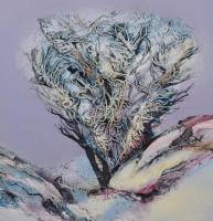 Paróczi Ágnes (1937-): Téli délután. Olaj, textilrelief, farost, jelzett, hátoldalán 2 címkével, fa ...