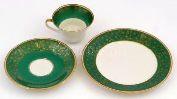 Weimar Harmonie teás csésze aljjal és süteményes tányérral, matricás, jelzett, kopásnyomokkal, d: 15 cm és 19 cm m: 6,5 cm