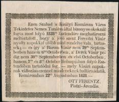 1828 Komárom, A szabad királyi város rendelkezései a vásárok indőpontjáról