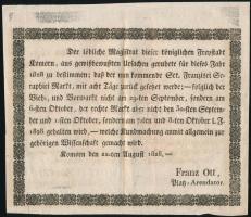 1828 Komárom, A szabad királyi város rendelkezései a vásárok indőpontjáról