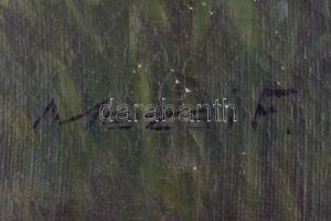 Mezei F jelzéssel: Anya és gyermeke pipacsmezőben. Olaj, vászon, sérült. Díszes, sérült fa keretben,...