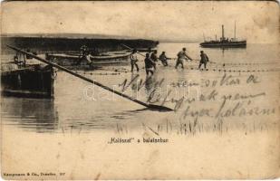 1904 Balaton, halászat a Balatonban, halászok, halászbárka. Kampmann & Co. 207. (kis szakadás / small tear)