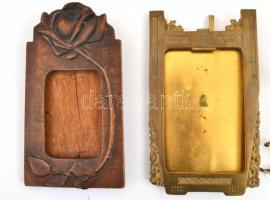 XX. sz. eleje: Réz és fa asztali képkeretek, közötte szecessziós is.  m:12-22 cm