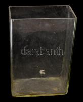 Nagy méretű öntött üveg tároló edény. 22x32x11 cm