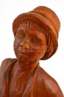 Jelzés nélkül: Legényke. Faragott fa szobor. 36,5 cm