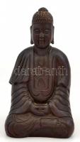 Ülő Buddha. Keményfa faragott fa szobor. 24 cm