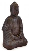 Ülő Buddha. Keményfa faragott fa szobor. 24 cm