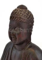 Ülő Buddha. Keményfa faragott fa szobor. 24 cm