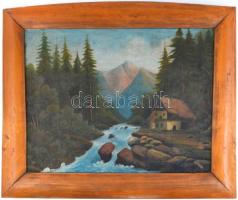 Stefani Gy (?) jelzéssel: Hegyvidéki táj. Olaj, vászon, sérült. Fa keretben, 49,5x65,5 cm