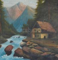 Stefani Gy (?) jelzéssel: Hegyvidéki táj. Olaj, vászon, sérült. Fa keretben, 49,5x65,5 cm