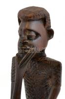 Jelzés nélkül:  Gondolkodó. Faragott keményfa szobor. 27 cm