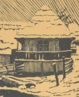 Rónay Kázmér (1883 - ?): Havas házak. Fametszet, papír, jelzett és datált (1920). Sérült, üvegezett ...