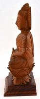 Indonéz istennő. Faragott keményfa szobor fa talapzaton. 21 cm
