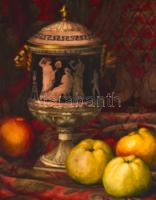 Appel Magda (?-?): Almás csendélet, 1915-25 körül. Akvarell, karton, sérült, jelzett, hátoldalán aut...