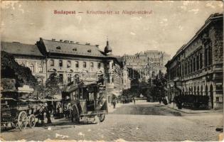 1912 Budapest I. Krisztina tér és Alagút utca, omnibusz Kalodont fogkrém reklámmal, vár a háttérben (felszíni sérülés / surface damage)