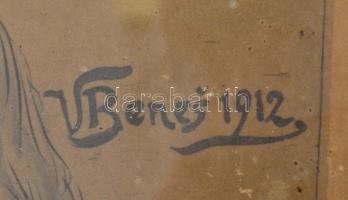 VBenes 1912 jelzéssel: Hazatérő huszárok, 1912.III.28. Ceruza, papír, sérült. Üvegezett fa keretben,...