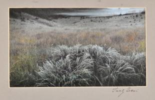 Jung Zseni (1940-): Dombos táj, papírra nyomtatott fotó, hátoldalán a művész ajándékozási soraival, paszpartuban, 10,5x18,5 cm