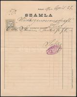 1891 Bp., Stearin gyertya Stessel Nádor és Társa kereskedőnél Budapesten számla 1 Kr okmánybélyeggel