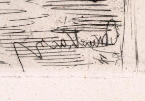 Munkácsy Mihály (1844-1900): Konyhában. Munkácsy egyetlen rézkarca, papír, jelzett a karcon, 20×28 c...