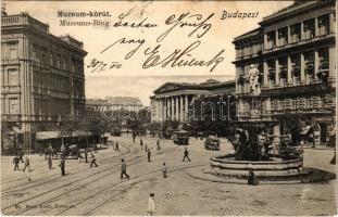 1900 Budapest VIII. Múzeum körút, Kálvin tér, villamosok, Barakovits testvérek üzlete. Ganz Antal 80. (EK)