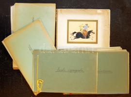 cca 1940 6 db házilag összeállított füzet különböző festészeti stílusokról képekkel, képeslapokkal, nyomatokkal + 1 keleti festészetet bemutató dekoratív német kiadvány