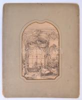 Jelzés nélkül, 1870-1900 körül: Kastély enteriőr Ámor-szoborral. Tus, papír, enyhén foltos, paszpart...