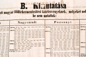 1867 Sorsoláskor kihúzott magyar földtehermentesítési kötelezvények kimutatása