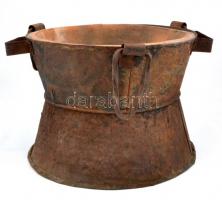 XIX. sz. Hordozható népi főző eszköz, tűzhely. Fém, kerámia. Nagy méretű d: 40 cm, m: 32 cm