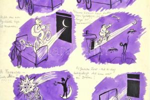 Göndör Bertalan (1908-1945): Dán nyelvű illusztráció. Tus, akvarell, hártyapapír, sérült, bal felső ...