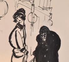 Göndör Bertalan (1908-1945): Hölgyek. Tus, papír, enyhén sérült, jelzett, 40×30 cm